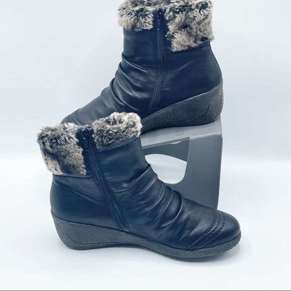 Rieker Faux Fur Wedge Black Booties Size 8 - Picture 7 of 14